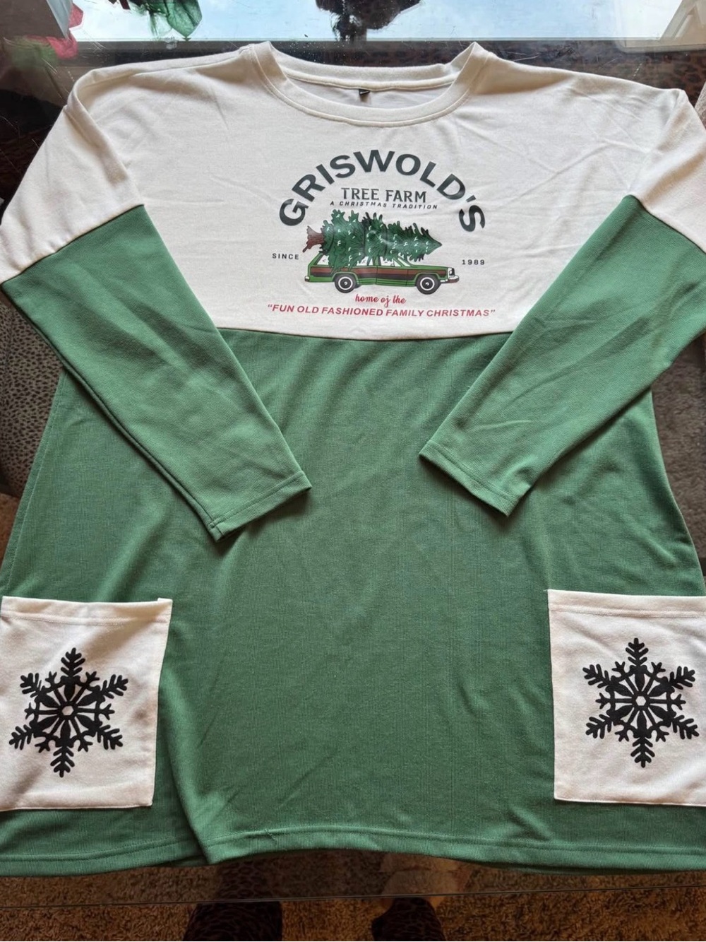 Women’s Long Sleeve Griswold Tree Farm Holiday oversized shirt/dress